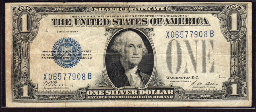 Fr.1601-(X-B), 1928A $1 Silver Certificate Experimental Issue, X-B Block, VF